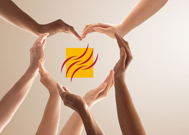 Hände formen ein Herz und das Logo des LSJV