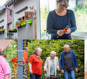 Collage an Bildern von Personen in verschiedenen Wohnsituationen in einer Wohngemeinschaft