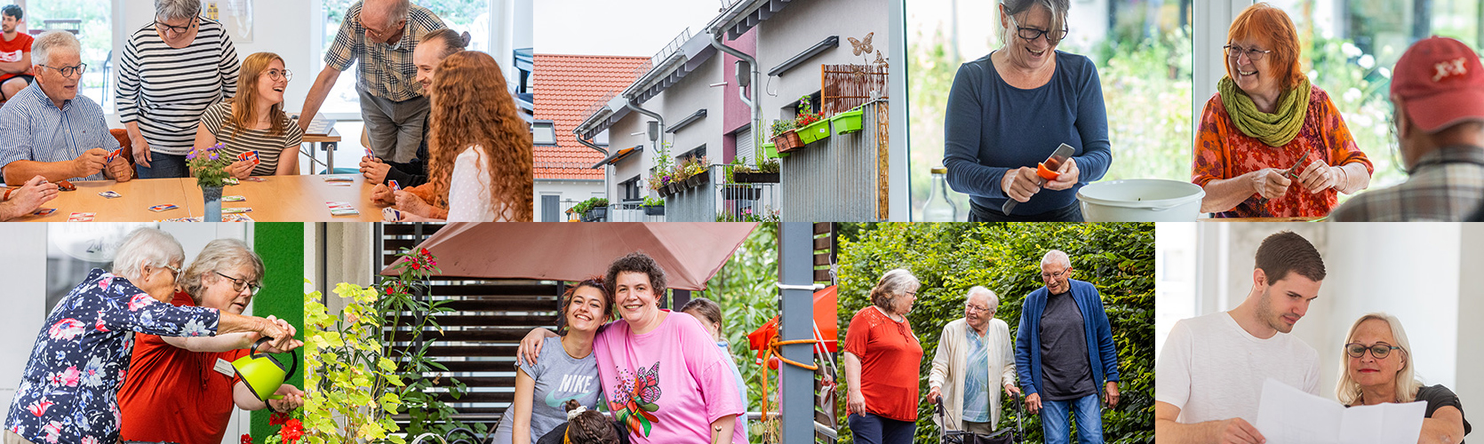 Collage an Bildern von Personen in verschiedenen Wohnsituationen in einer Wohngemeinschaft